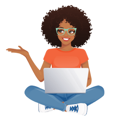 Black woman sitting cross-legged with a computer on lap
