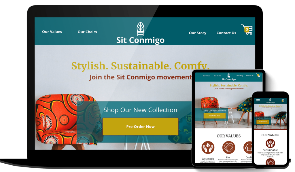 Sit Conmigo mockup displayed on laptop, tablet, and smartphone devices